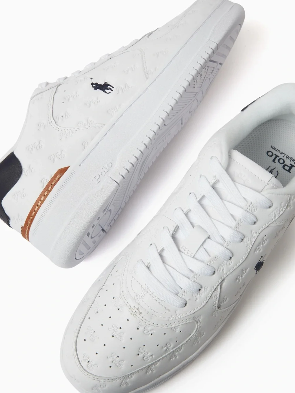 Polo by Ralph Lauren White Leather Low-Top Sneakers with Navy Pony